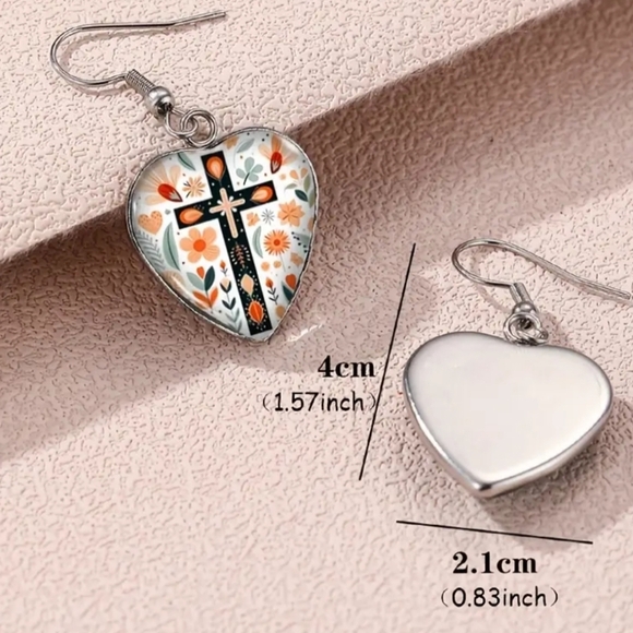 Colorful earrings Heart-Shaped Floral Cross Crystal Glass - Picture 2 of 6